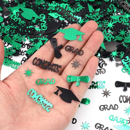 Image of Green and Black Graduation Confetti 2026, 1000 Pcs Class of 2026 Table Centerpiece Grad Confetti for 2026 Graduation Party Decorations Supplies