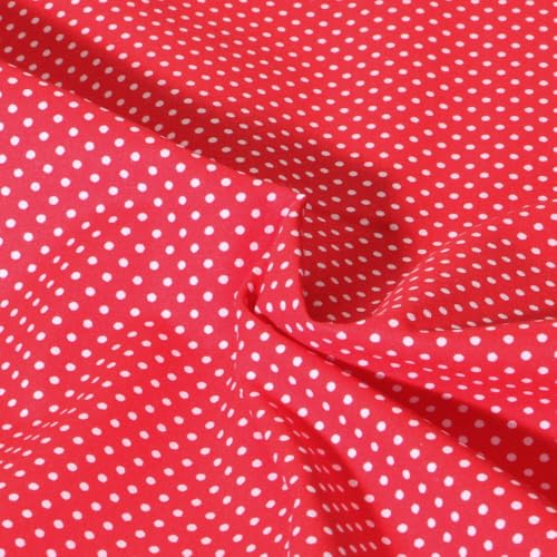Tissu Popeline de Coton Carmella à pois blanc sur fond Rouge - Par 50 cm