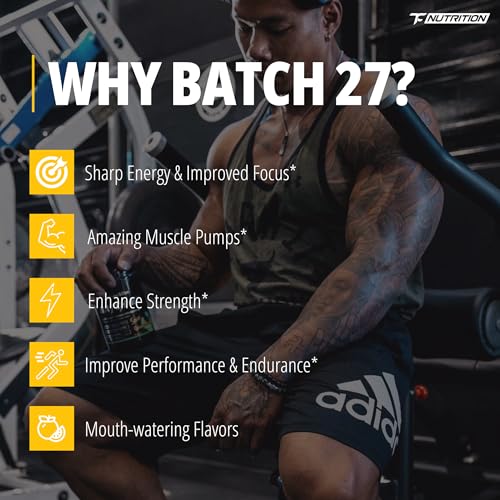 Image of TC Nutrition Batch 27 Pre Workout Powder - 8g Citrulline, 3.5g Beta Alanine, 2.5g Betaine, 325mg Caffeine | Instant Energy, Focus, Pumps, & Strength | Nitric Oxide Booster 20 sv (Pineapple Mango)