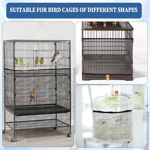 Image of 2Pcs Universal Bird Cage Seed Catcher, Adjustable Bird Cage Netting Seed Catcher, Large Stretchy Bird Cage Cover Skirt, Soft Airy Cage Net Stretchy Skirt for Round Square Cages (White, Black)