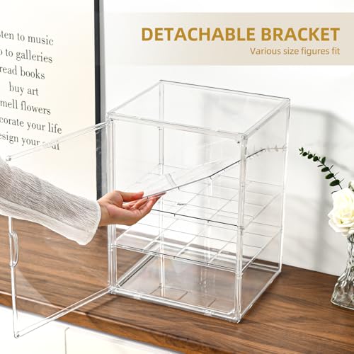 Image of 4 Tier Display Case for Collectibles,Clear Display Box with 3 Movable Plates ,Storage Container with Magnetic Door
