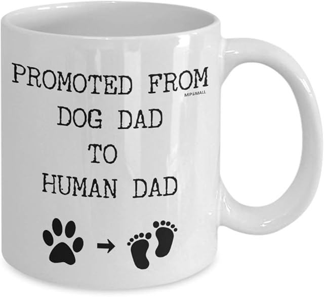 Gifts for New Dad, Mummy and Daddy Mugs, New Parents, Mum and Dad Mugs, Fathers Day, Birthday, Christmas Presents Cup - Promoted from Dog Dad to Human Dad, MG0093