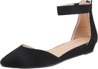 DREAMPAIRS Women's Low Wedge Ankle Strap Flats - Comfortable Round Toe Casual Dress Shoes