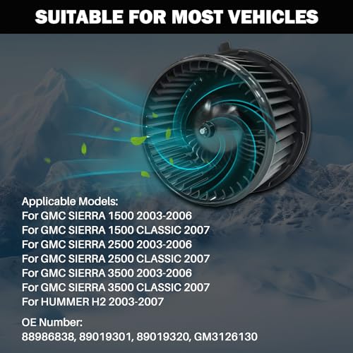 Image of 700191 Front AC Heater Blower Motor Fan Fit for Cadillac Escalade for Chevy Avalanche 1500 2500 Silverado 1500 2500 3500 for GMC Sierra 1500 2500 3500 for Hummer H2 88986838, 89019301