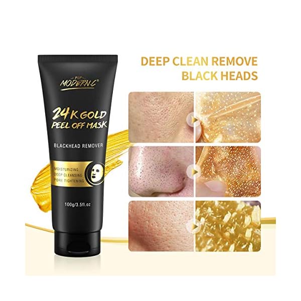 Blackhead Remover Mask, 24K Gold Peel Off Mask, Gold Facial Mask Anti-Aging, Deep Cleansing, Reduces Fine Lines＆ Wrinkles Great for All Skin, With Blackhead Remover Extractor Tools Kit & Mask Brush