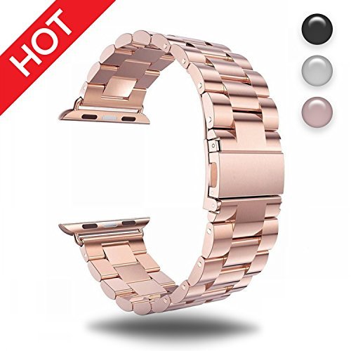 for Apple Watch Rose Gold 38MM/40MM Stainless Steel Strap Wristband for Replacement iWatch Strap with Comfortable Durable Folding Metal Clasp Classic Buckle Wrist Watch Strap,Updated Version
