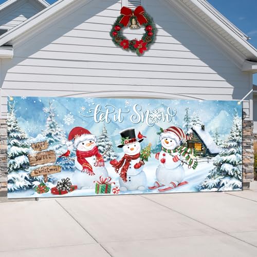 Tiamon Christmas Let It Snow Garage Cover 7 x 16 FT Christmas Door Banner Backdrop Snowman Background Winter Decorations Party Banner for Xmas Outdoor Party Supplies by Tiamon - Image 5