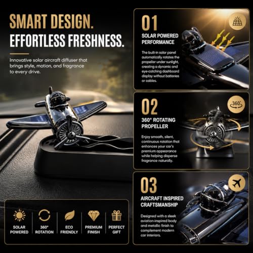 Image of Car Dashboard Solar Airplane Perfume Diffuser | 360 Rotating Propeller Air Freshener | Solar Powered Aircraft Ornament for Car Interior Decoration | Dashboard Fragrance Diffuser & Decorative Gift