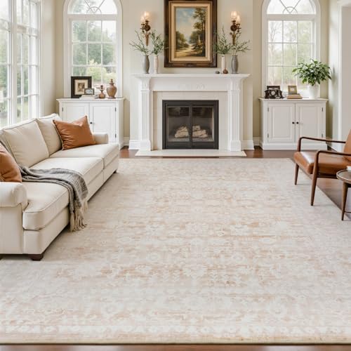 Tapete vintage floral 9x12 para sala Beige Rosa