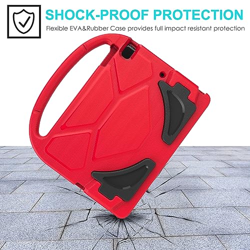 Image of Suplik iPad 9.7 inch 2018(Gen 6) / 2017(Gen 5) Case for Kids Duable Shockproof Protective Handle Bumper Stand Cover with Screen Protector for 9.7 inch iPad Model,Air 1 /2,Pro 9.7, Red