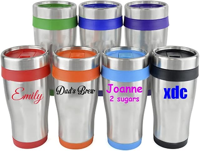 Personalised Custom Tumbler Travel Mug Stainless Steel - Plastic Interior, Slide Sipper - Any Name, Business, School. Gift, Promotional Merchandise (0111)