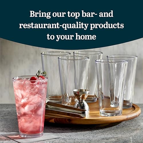 Image of Libbey Bar Essentials Tumbler Glasses Set of 6, Modern Style 16 Oz Glass Set, Dishwasher Safe Tall Drinking Glasses Set for Wine, Beer, and Cocktail
