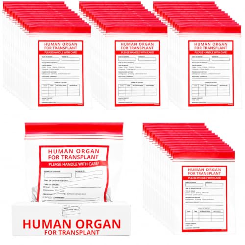 Image of Funny Human Organ Bags, 50 Pack, Organ Donor Bags & Medical Party Favors | Organ donation & transplant bags for bulk healthcare events, doctor parties and candy; BPA-free, food-grade, 7 x 9 in.