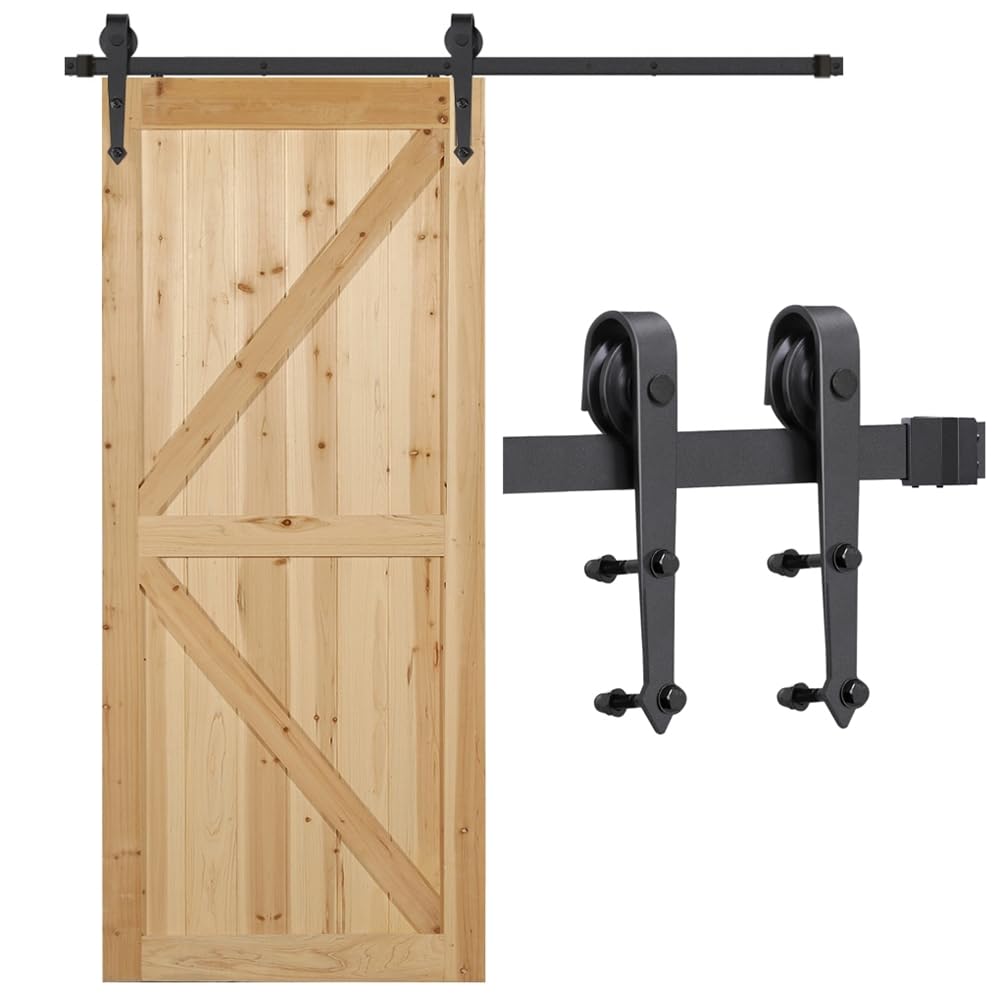 Yaheetech 6FT-183cm Quincaillerie Kit de Porte Coulissante Rail Système de Porte Coulissante Hardware Complet pour Portes Coulissantes Ensemble Industriel Porte Suspendue en Acier Inoxydable