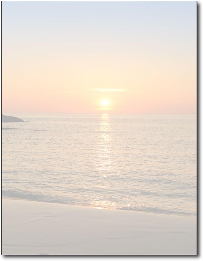 Beach Sunset Stationery Paper - 80 Sheets Letterhead for Inkjet/Laser Printers