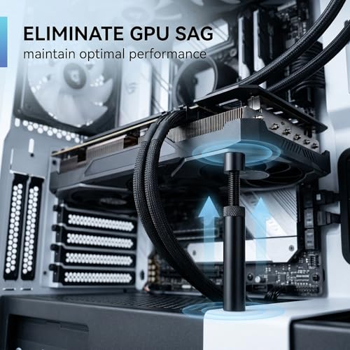 2 Pezzi Supporto GPU (Nero+Argento) Regolabile in Altezza 72-120mm in Alluminio Supporto Scheda Video Anti-Sag Magnetico per Gaming PC GPU Holder - Scheda video - Immagine 3