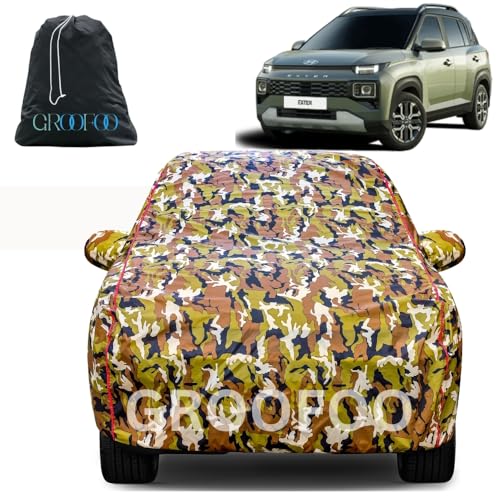 Image of GROOFOO Car Cover Compatible with Hyundai Exter | Camouflage, Waterproof, Dustproof, UV Protection | Military Jungle Design | Custom Fit, Triple Stitched | All Weather Body Cover