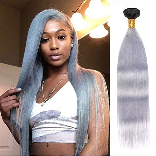 Ombre Human Hair Bundles 1B/Grey Two Tone Ombre Bundles Peruvian Hair Bundles Straight Hair Bundles Extensions Remy Virgin Human Hair Weft Bundles Single Bundles On Sale（22inch）