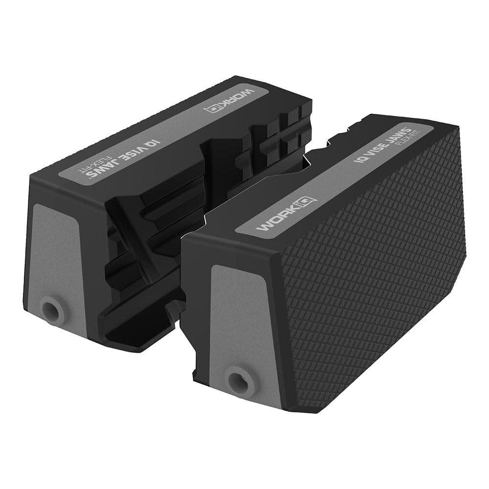 Work IQ Tools Mandíbulas de tornillo de banco Flex Fit | Mandíbulas multifuncionales reversibles | Goma texturizada que no se estropea, 4 ranuras verticales y 3 horizontales y ranura en ángulo de 160°