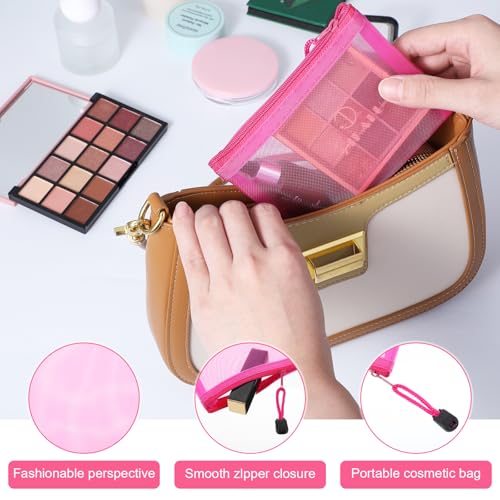 6pcs Mesh Bags with Zipper Nylon Makeup Cosmetic Bag Pouches Mini Zipper Mesh Bags Travel Organizer Case For Purse Travel Toiletry Bag For Toiletry Coin Lipstick Key Card Office Supplies Multicolor3