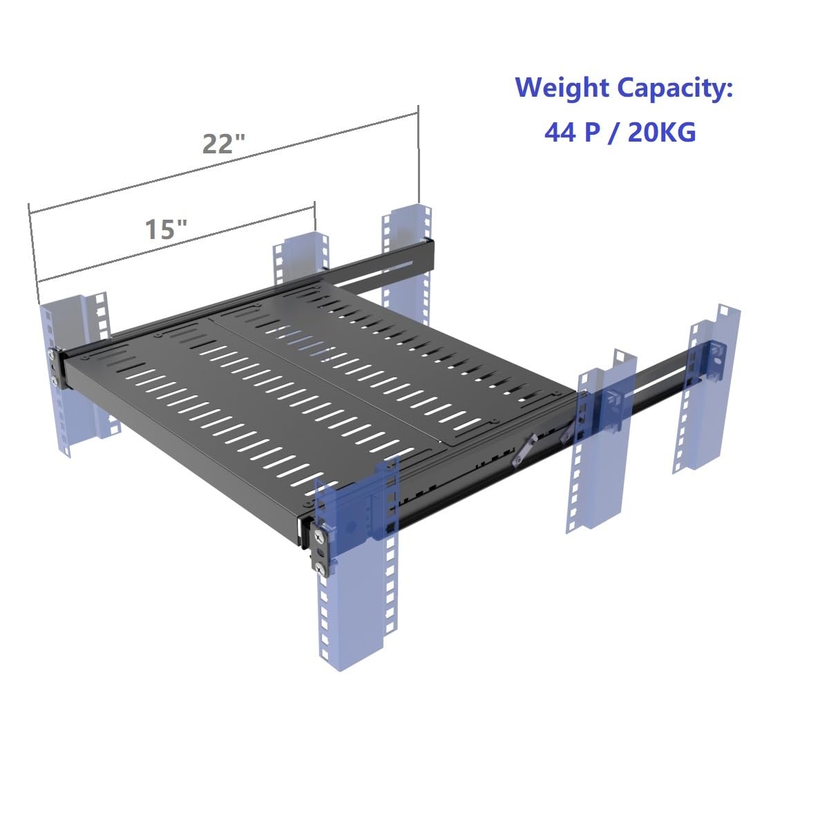 1U Schieberegal, 4 Pfosten, belüftet, 35,6–43,2 cm tief, mit Verstellbarer Einbautiefe von 38,1 cm - 55,9 cm, für 48,1 cm AV-/Netzwerkausrüstungs-Rack, zerlegt, Schwarz (15–22)