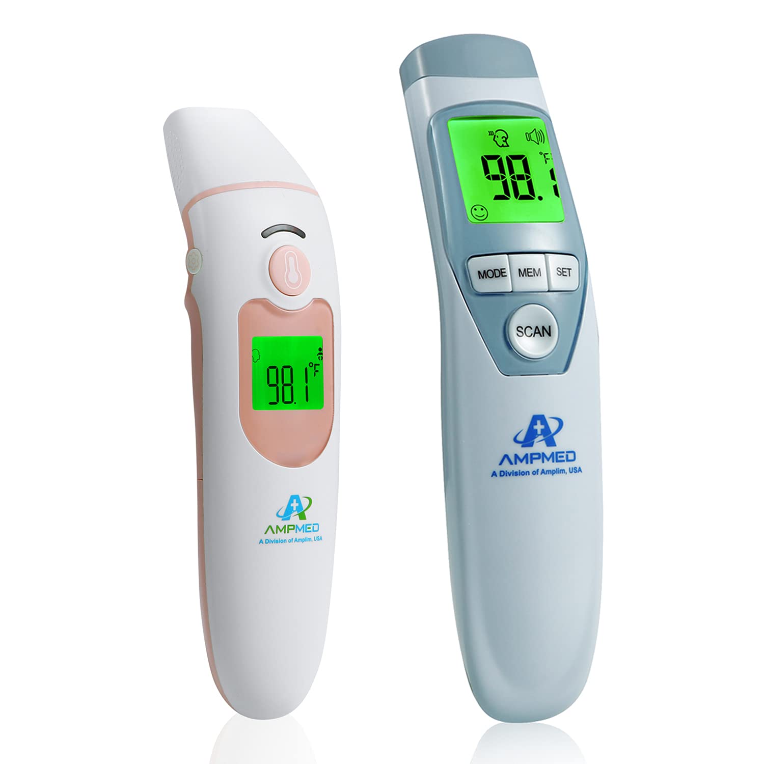 Amplim 2-Pack Hospital & Medical Grade Non Contact Digital Infrared Forehead Thermometer for Babies, Kids, and Adults.