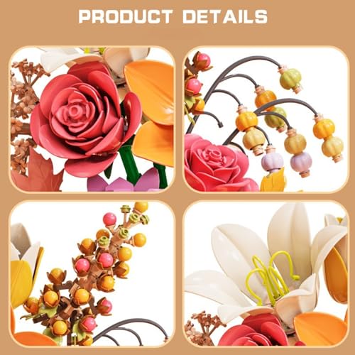 Image of SKY LINE OCEAN Bouquet Flower Building Blocks Set (813+ PCS) | Artificial Floral Arrangement DIY Model Kit | Botanical Home & Office Decor Gift | 5 Year Structural Warranty