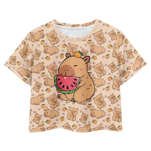 Image of Girls Crop Tees Crew Neck Casual Short Sleeve T Shirts Kids Loose Soft Comfortable Tees Blouses Shirt for Little Girl