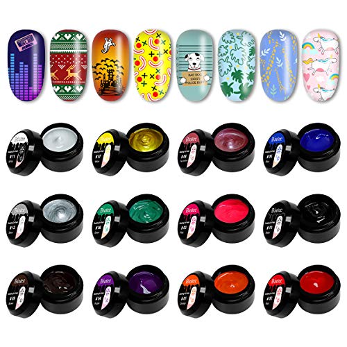 Biutee Nail stamping Gel Polish 12 Colors set 8ml UV Light Cure Manicure Plate Printing gel Soak Off UV LED Gel Polish Kit Nail Art Gift Box