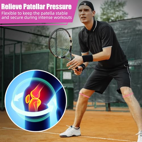 Image of Foilswirl Silicone Patella Knee Band for Basketball Patella Tendon Support Knee Pain Running Tendon Brace Support Strap(2,Rose Red,L)