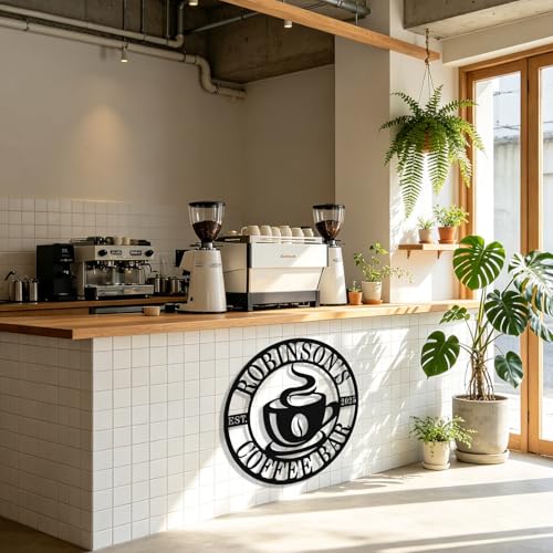 Image of Personalized Coffee Bar Metal Sign, Custom Coffee Signs, Custom Coffee Name Signs for Cafe Station, Coffee Wall Art Decor for Kitchen, Cafe Shop Decor, Cafe Lover Gift