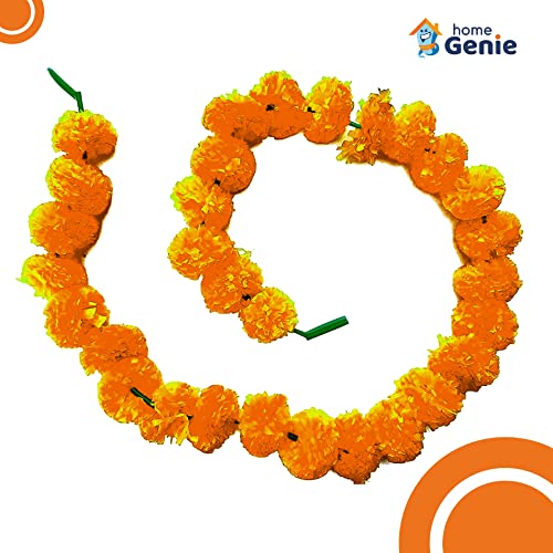 HOME GENIE Artificial Marigold Fluffy Flower/Genda Phool Garlands String for Diwali, Festival, Office, Home Inauguration, Temple, Wedding Decoration