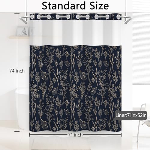 NAEMBCU Navy Floral No Hook Shower Curtain with Snap-in Liner by NAEMBCU - Used condition - Image 2