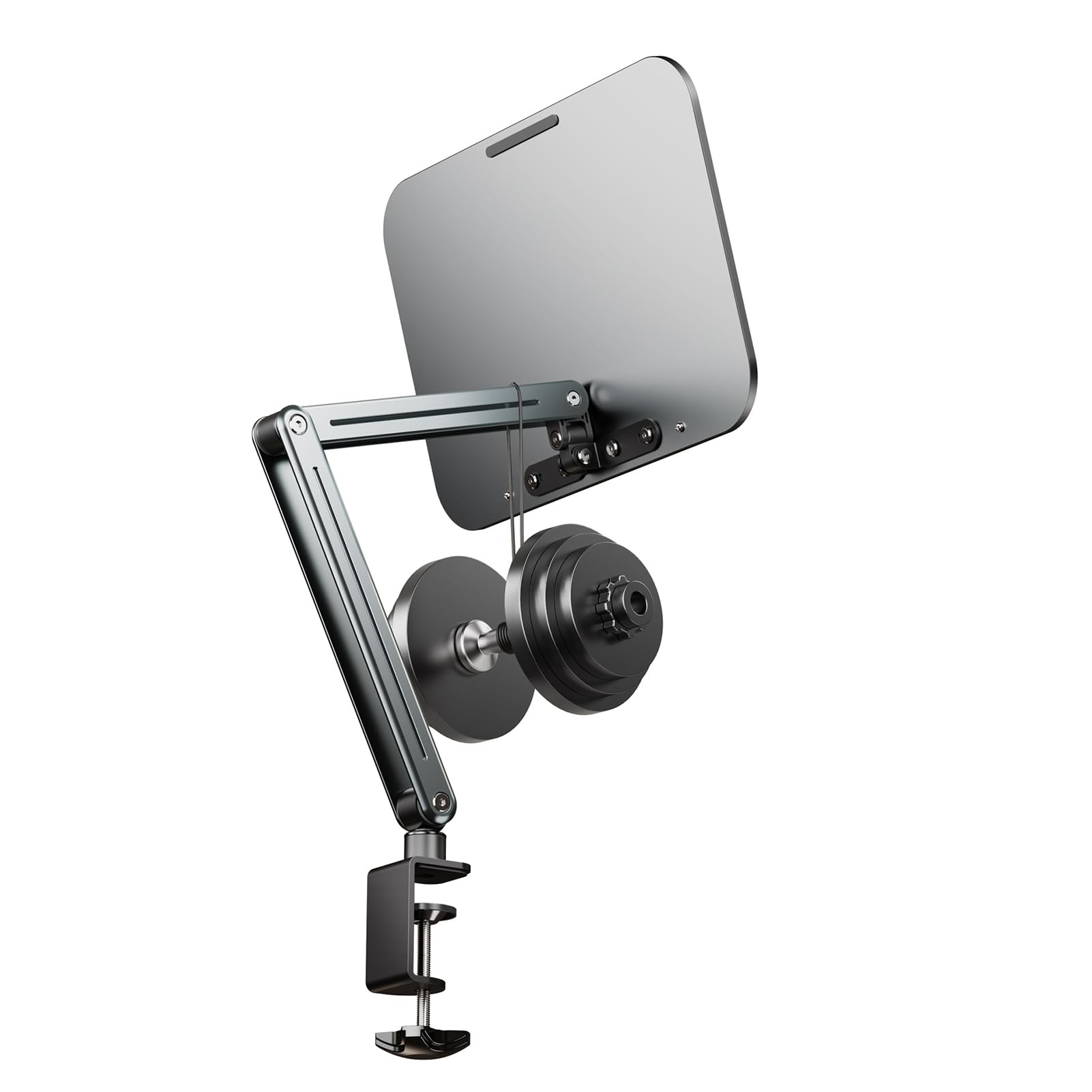 Support de livre de bureau avec bras cantilever rotatif à 360° - Panneau pliable en aluminium et plastique - Angle réglable en hauteur - Support de cuisson pour liseuse, livre de recettes, magazines