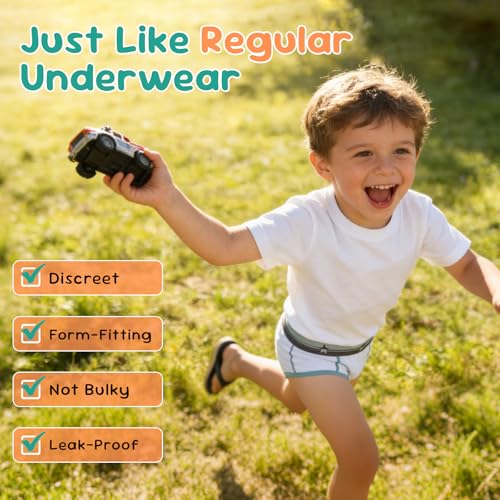 Image of Carer Washable Cotton Front Absorbent Briefs for Boys, 3-Pack Reusable Breathable Leak-Proof Kids Regular Underwear for Light Daytime Incontinence (Multi-Colored, Size 8)