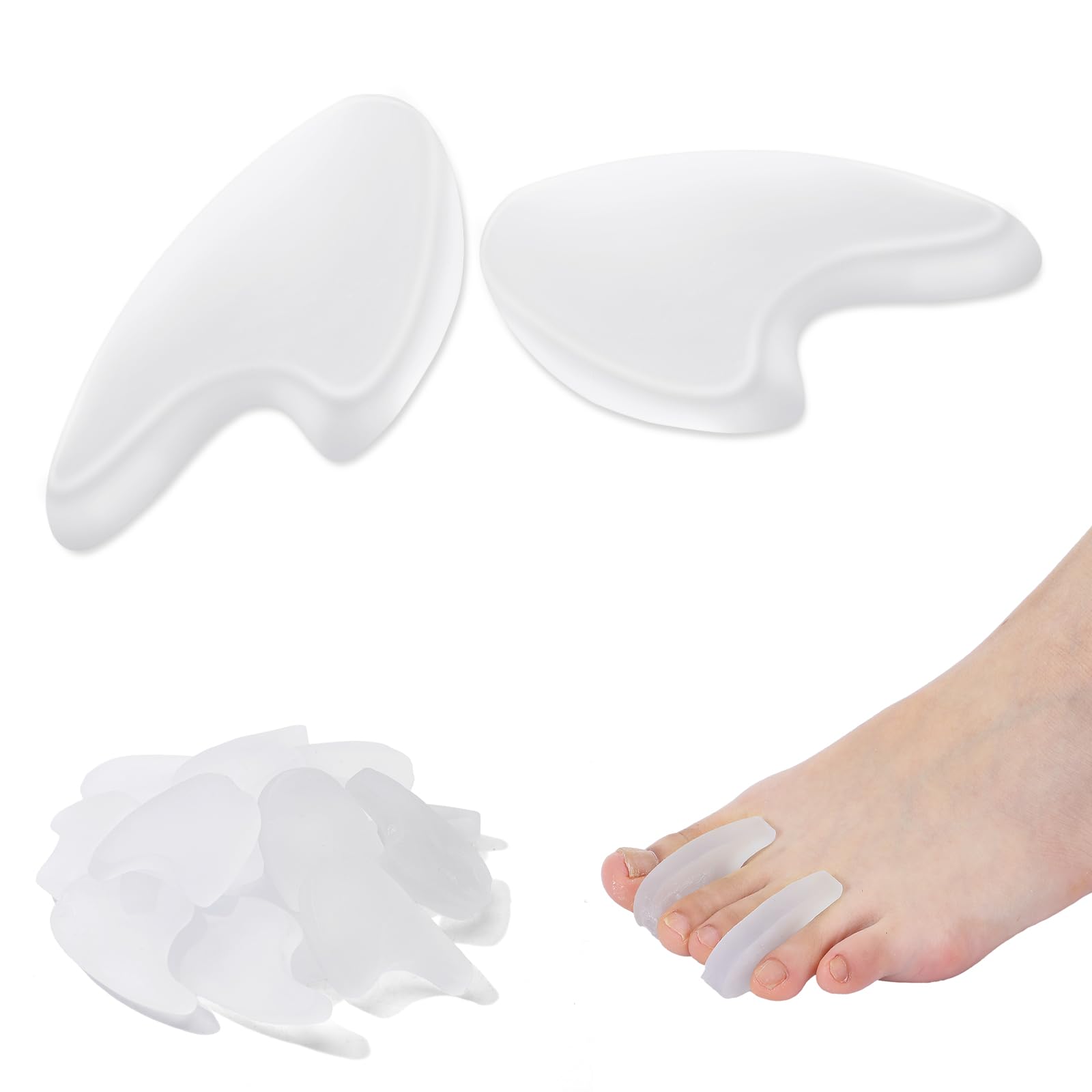 Honeydak - Paquete de 20 separadores de dedos de gel. Alivia juanetes, callos, ampollas, rozaduras y superposiciones. Corrector de alineación grande lavable. Fundas reutilizables. Plantillas para el cuidado de los pies para mujeres y hombres.