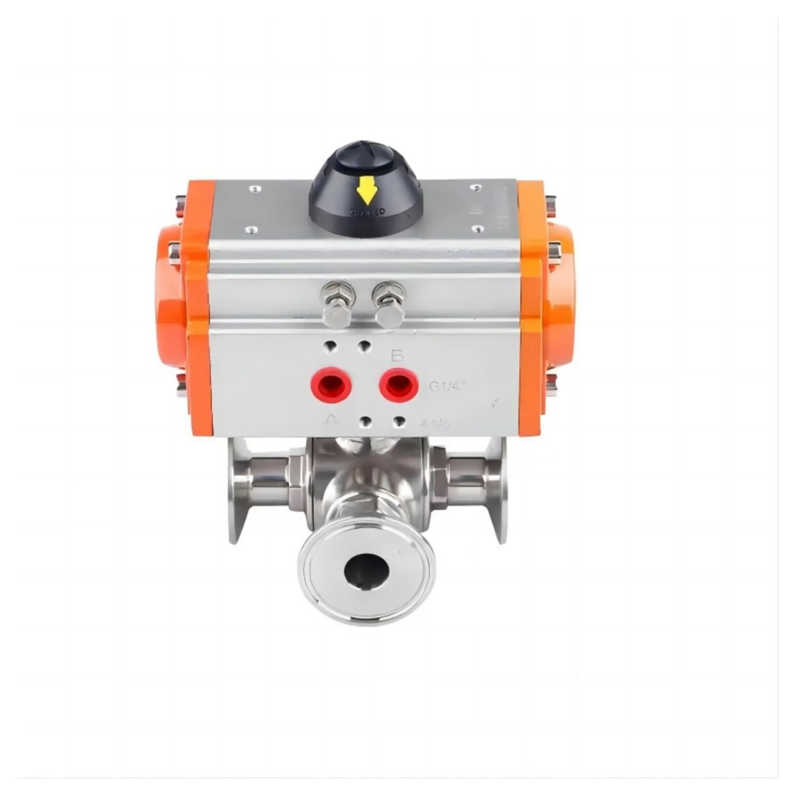 51mm 3 Way Pneumatic Ball Valve Tri Clamp Ferrule Type Double Acting Cylinder(T)