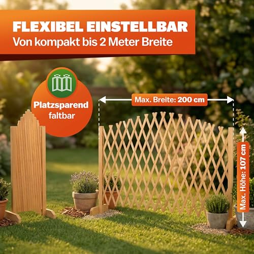 GARDEBRUK® 2er Set Rankgitter Gartenzaun bis 200cm ausziehbar faltbar Garten Balkon Spalier Rankhilfe Holzzaun Pflanzengitter