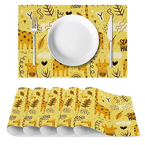Set de table en tissu Oxford résistant lavable motif girafe 4 pcs