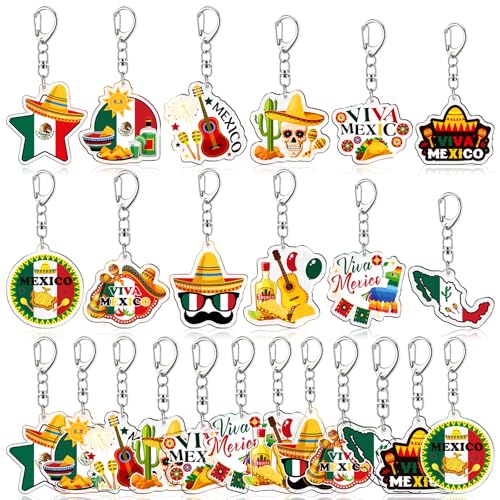 Neptniopllab 24pcs Mexican Keychains for Mexico Party Decoration Favor Acrylic Mexico Flag Souvenir Gift Patriotic Friends Women Bag Charm