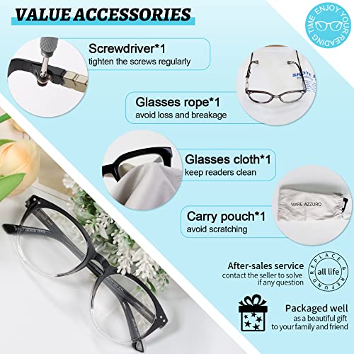 Image of MARE AZZURO Large Reading Glasses Women Trendy Round Readers 1.00 1.25 1.50 1.75 2.00 2.25 2.50 2.75 3.00 3.50 4.00 5.00 6.00 (Black+clear, 125)