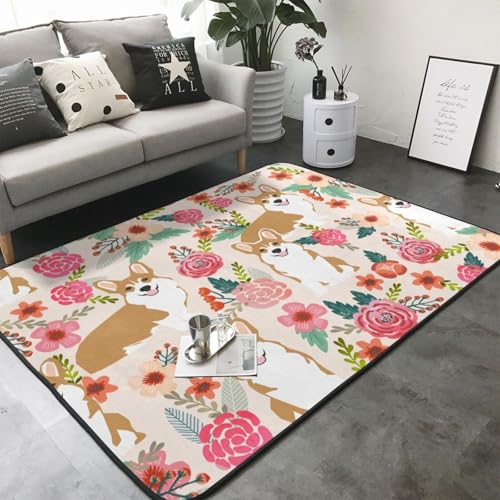 Tapis de chevet en peluche douce corgi pour créer un coin lecture cosy au salon