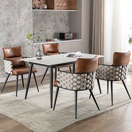 Bfz Mid-Century Modern Dining Chairs Set Of 4, Handmade Woven Kitchen Chairs, Suede Fabric Dining Chairs With Metal Legs For Kitchen, Dining Room, Living Room #TOP1