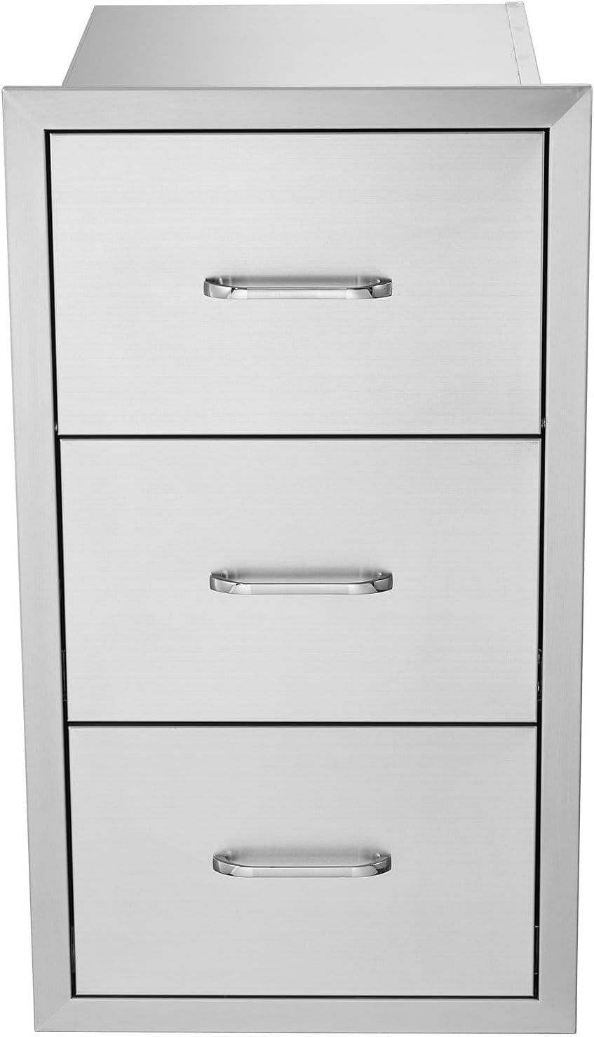 17W x 30H x 21D Inch Outdoor Kitchen Stainless Steel Double Access Drawers with Paper Towel Holder Combo for BBQ Island or Grill Station