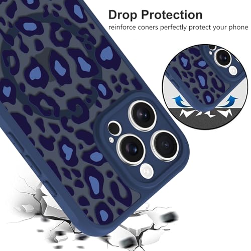 Image of KANGHAR Case for iPhone 16 Pro Max Blue Leopard Printed Pattern | Cute Cheetah [Compatible with Magsafe] Protective Magnetic Case for Girls Women 6.9 inch