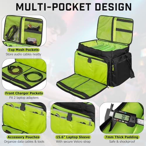 Image of DJ Cable File Bag with Adjustable Dividers, Travel DJ Gig Bag for Cables, Cords, DJ Gear, & Musicians Accessories, for Professional Equipment, 18''Wx14''Dx12.2''H
