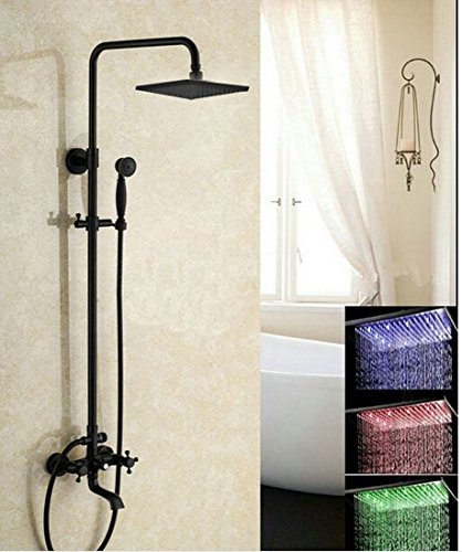 Robinet de douche en bronze huilé mural avec LED et bec pour rénovation de bain