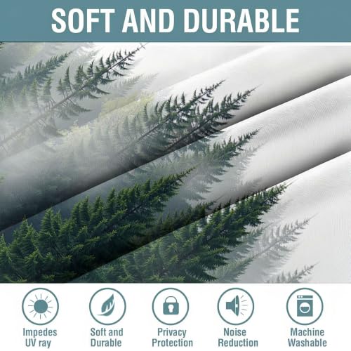 Rideau pour salon décoration anti froid motif forêt brumeuse en polyester