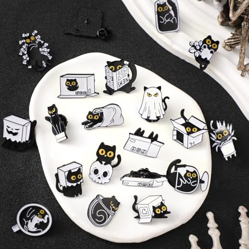 Image of Landical 30 /60 Pcs Cute Enamel Pins Bulk Plant Flower Animal Halloween Gothic Fall Pumpkin Cartoon Lapel Pin Brooches Jewelry Gift for Backpack Clothes Hats Accessories