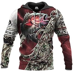 Señuelos De Pesca Deportiva Hombres Mujeres Pesca Deportes Señuelos Estampados de Pesca Sudadera con Capucha de Manga Larga Única Pesca Reaper Sudadera Informal